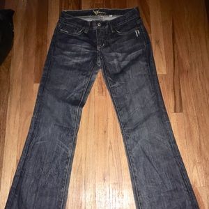 bebe Rhinestone Logo Flared Jeans